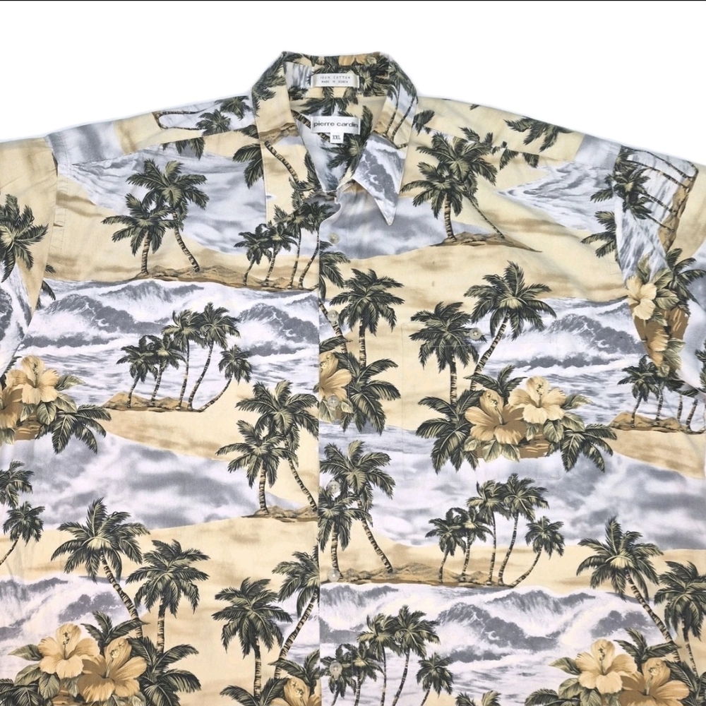 VTG Pierre Cardin Hawaiian Tropical Landscape Mens XXL Shirt Cotton Button Up